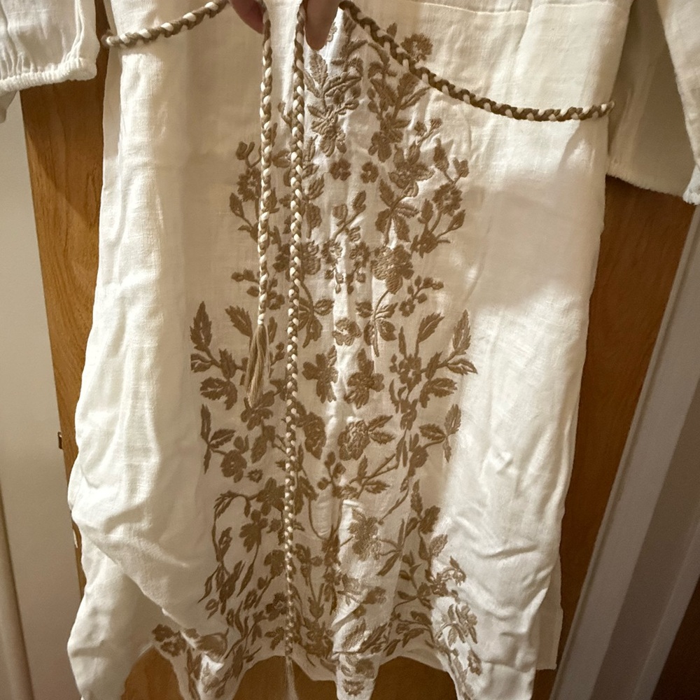 Soft Surroundings White Dress with Brown Embroidery NWT - Picture 5 of 11